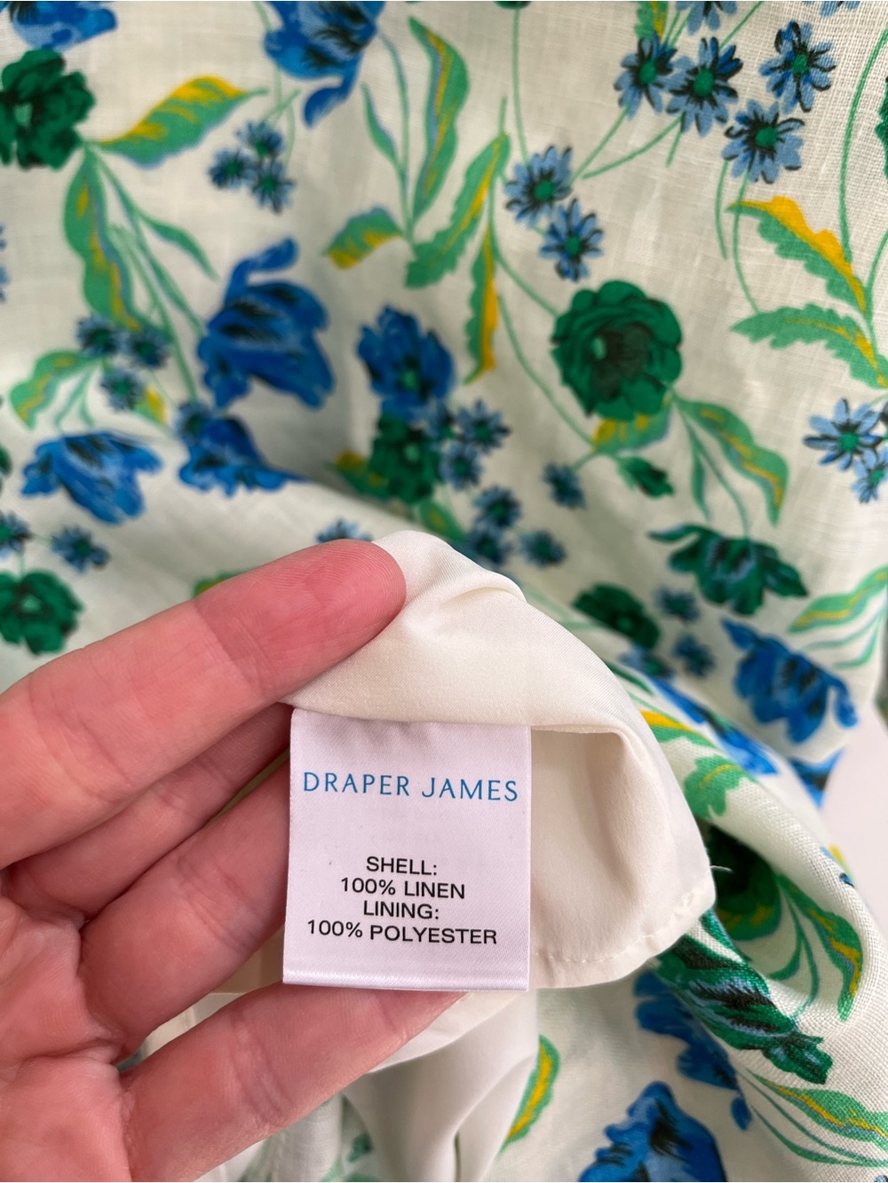 Draper James Blue Green Floral Linen Shift Dress High Neck Ruffle Collar Size XL - Picture 8 of 10